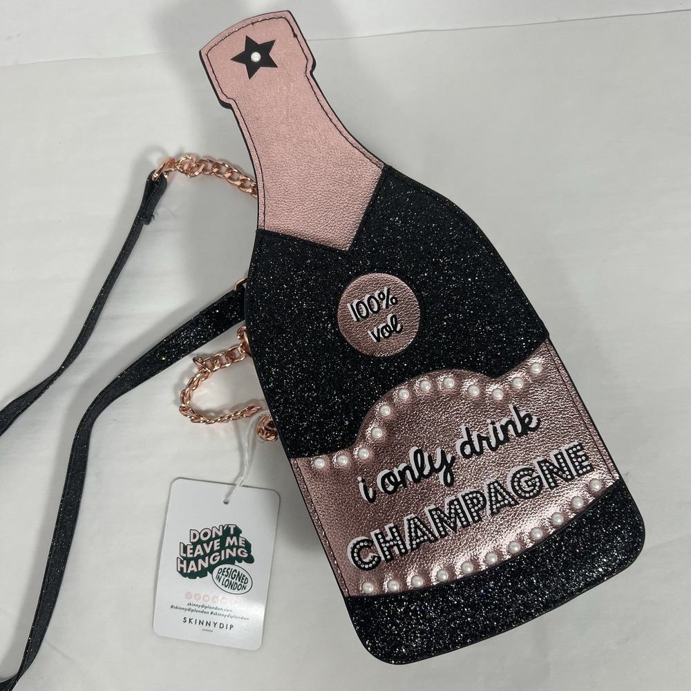 Skinny Dip Champagne Bottle "I Only Drink Champagne"‎ Purse Crossbody Bag